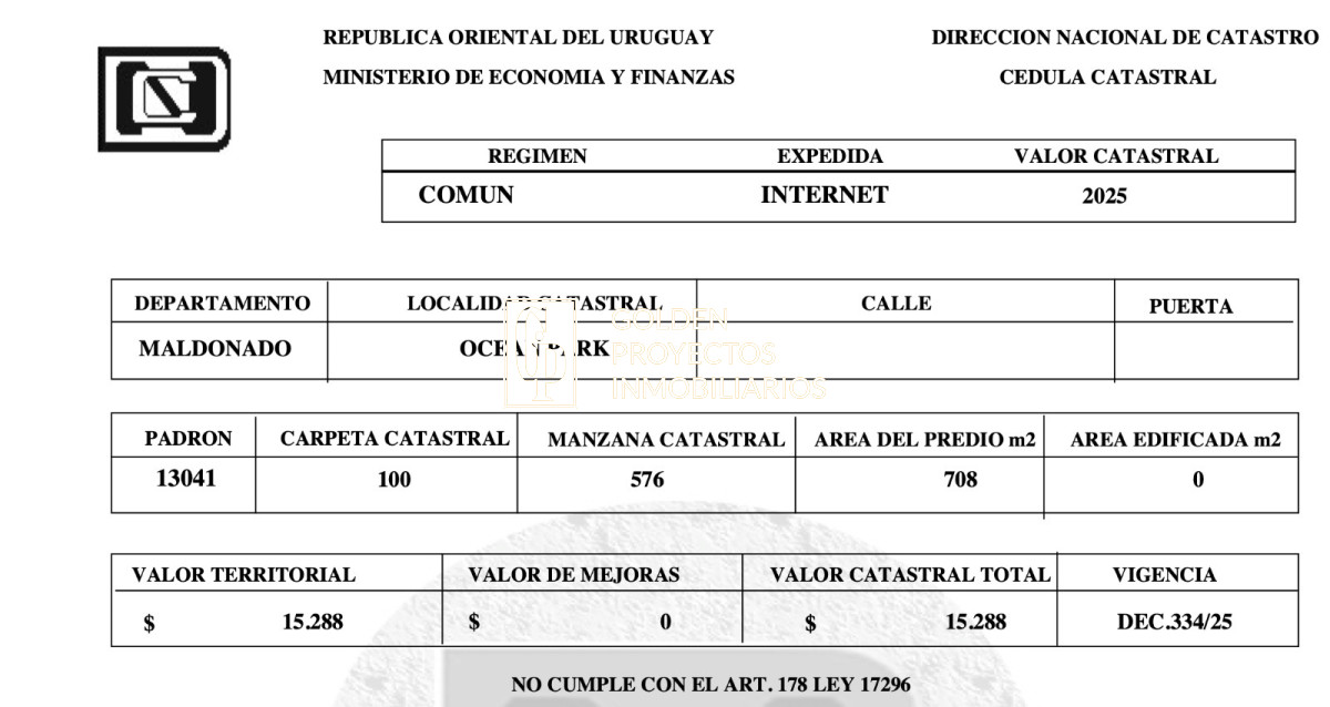 Terreno ID.775/ - Terreno en Venta 708 m2 Ocean Park 