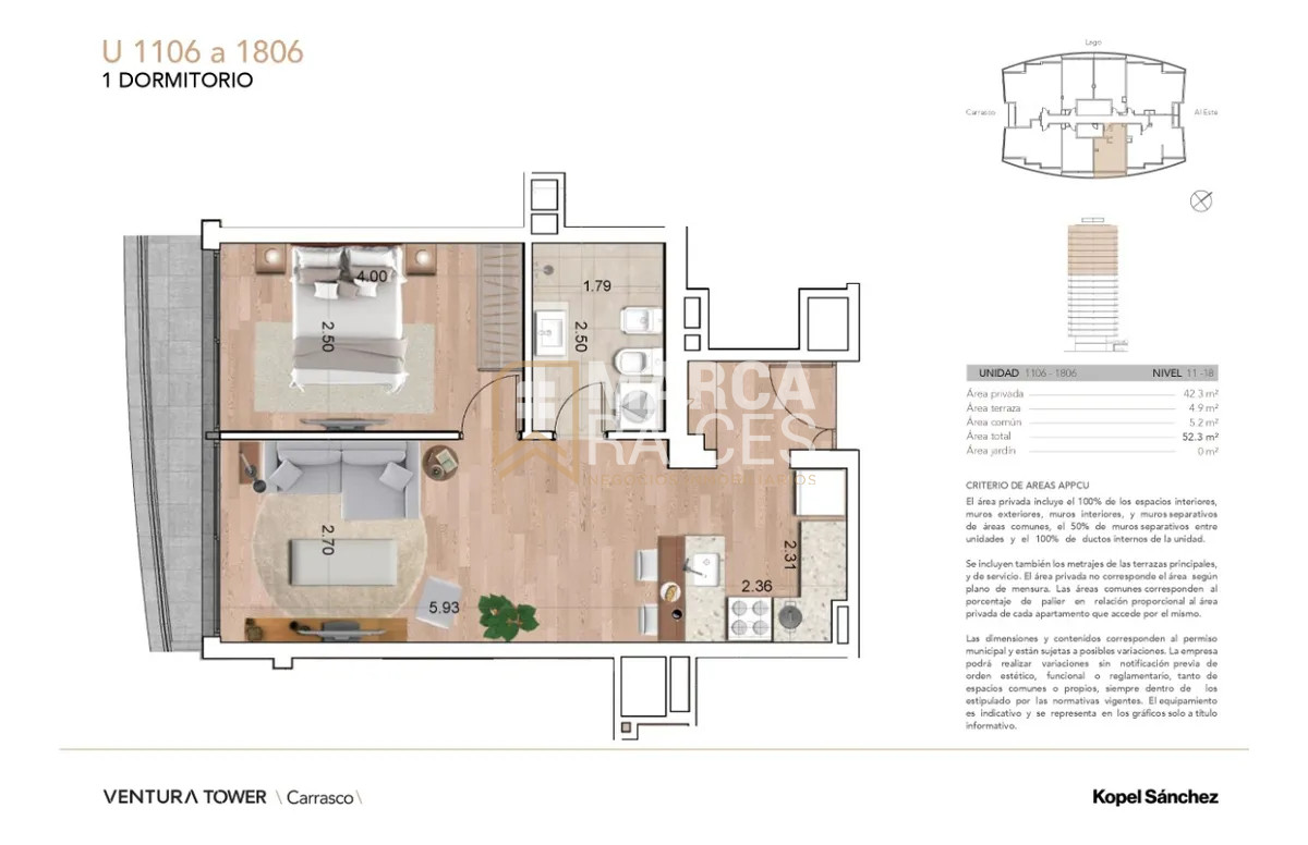 Apartamento ID.1461 - Alquiler luminoso apartamento de 1 Dormitorio en Carrasco este, Montevideo.
