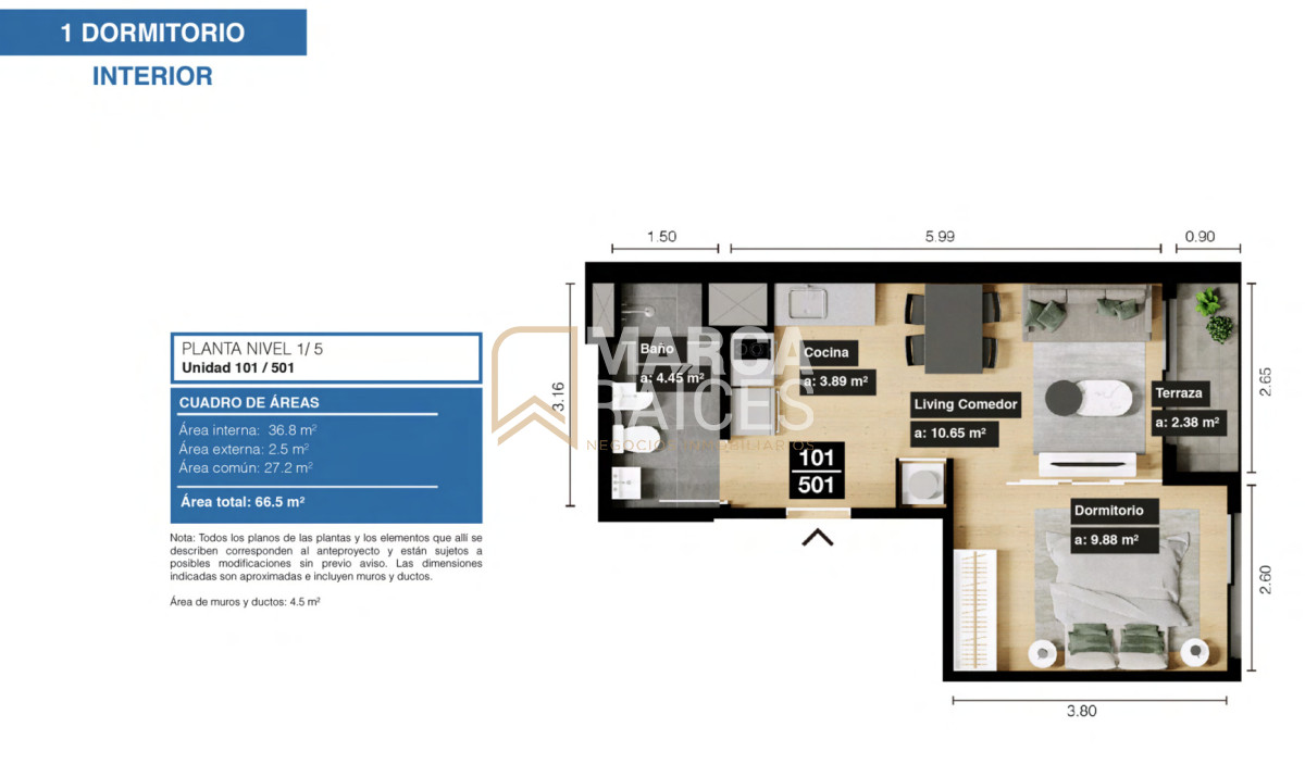 Apartamento ID.1929 - Venta Apartamento 1 Dormitorio en pozo construccion Tres Cruces Montevideo