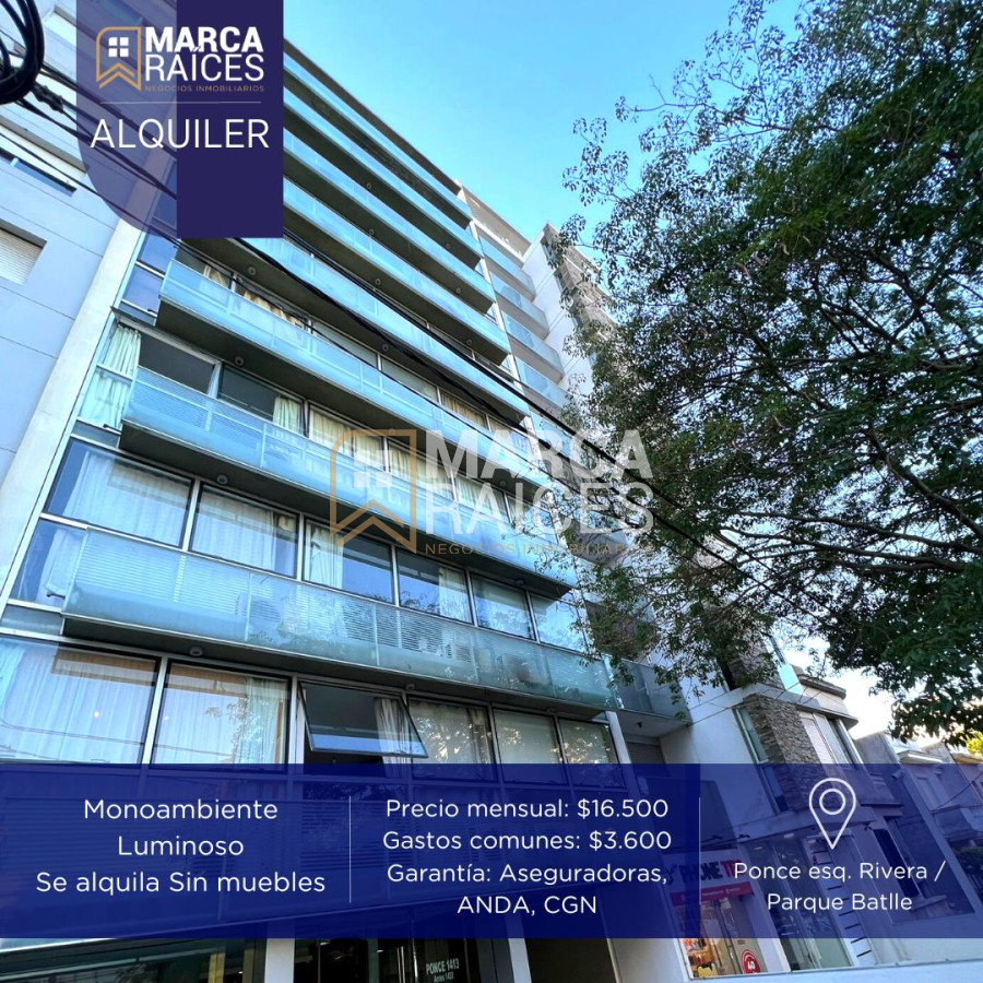 Apartamento ID.252 - Alquiler Apartamento Monoambiente Luminoso Parque Batlle Montevideo