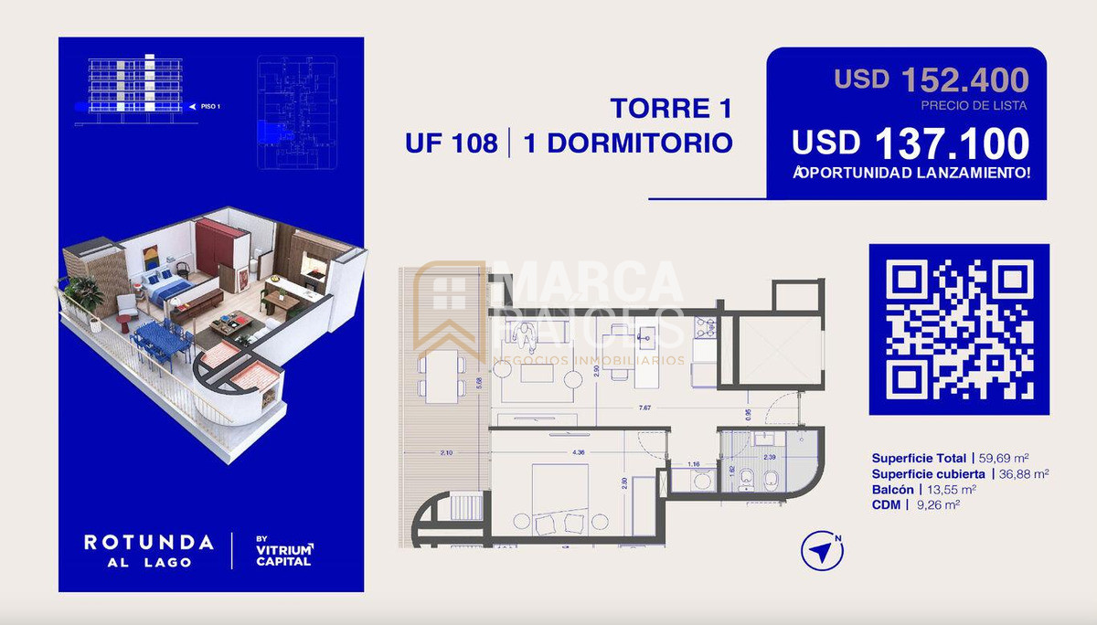 Apartamento ID.1139 - Venta 1 Dormitorio En Pozo Oportunidad Rotunda Al Lago Entrega 2027 En Pozo