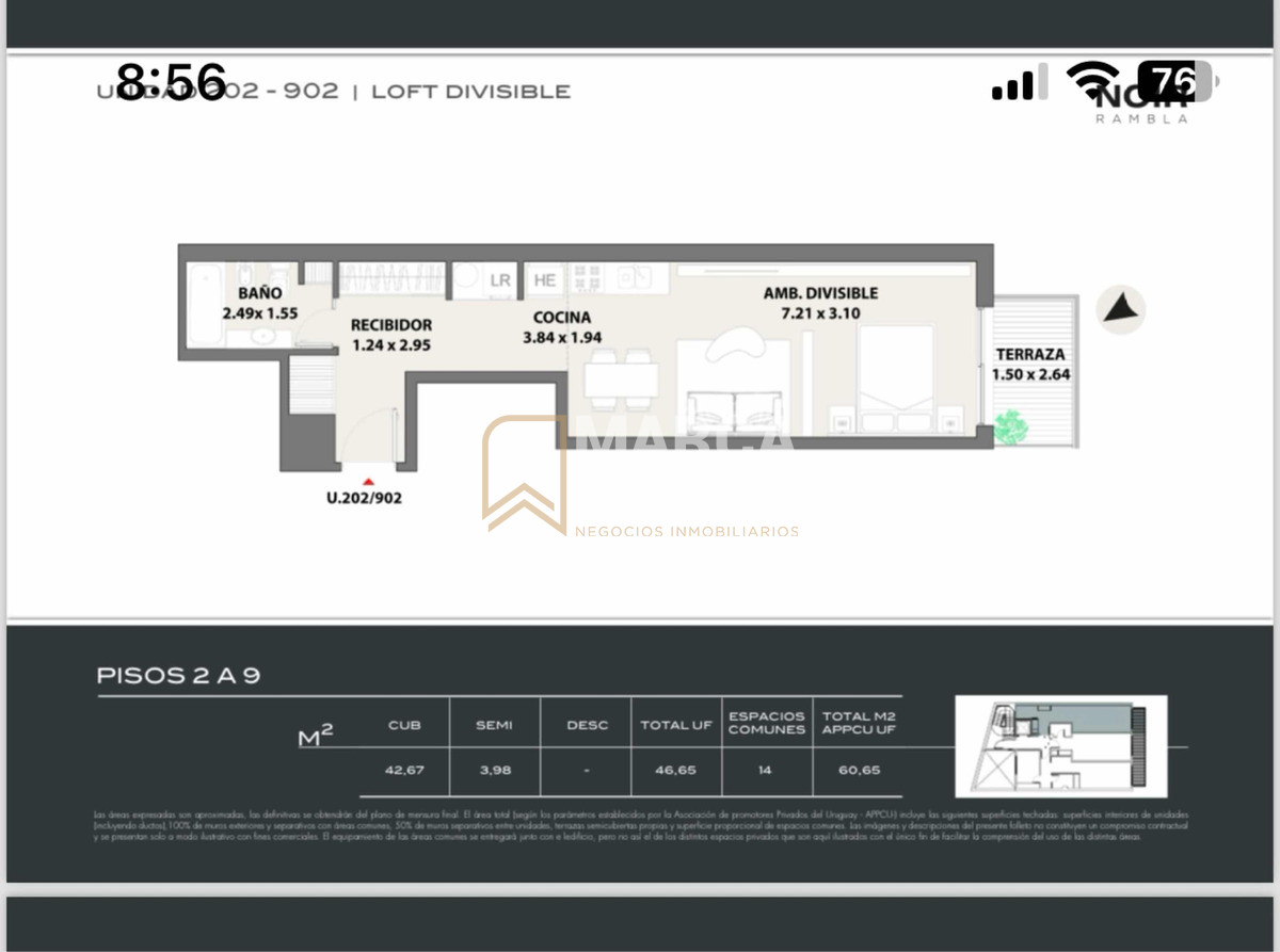 Apartamento ID.1292 - Alquiler Loft Monoambiente amoblado Con Garage Villa Biarritz Punta Carretas Montevideo