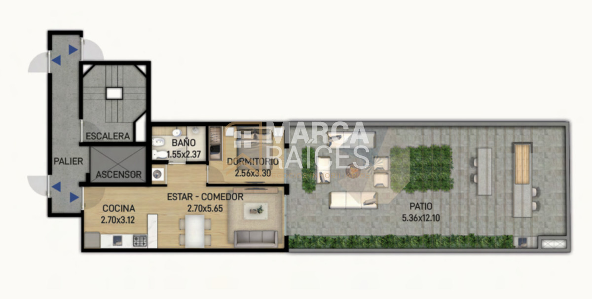 Apartamento ID.1957 - Alquiler Apartamento 1 Dormitorio con patio y parrillero propio a estrenar Centro Sur Montevideo