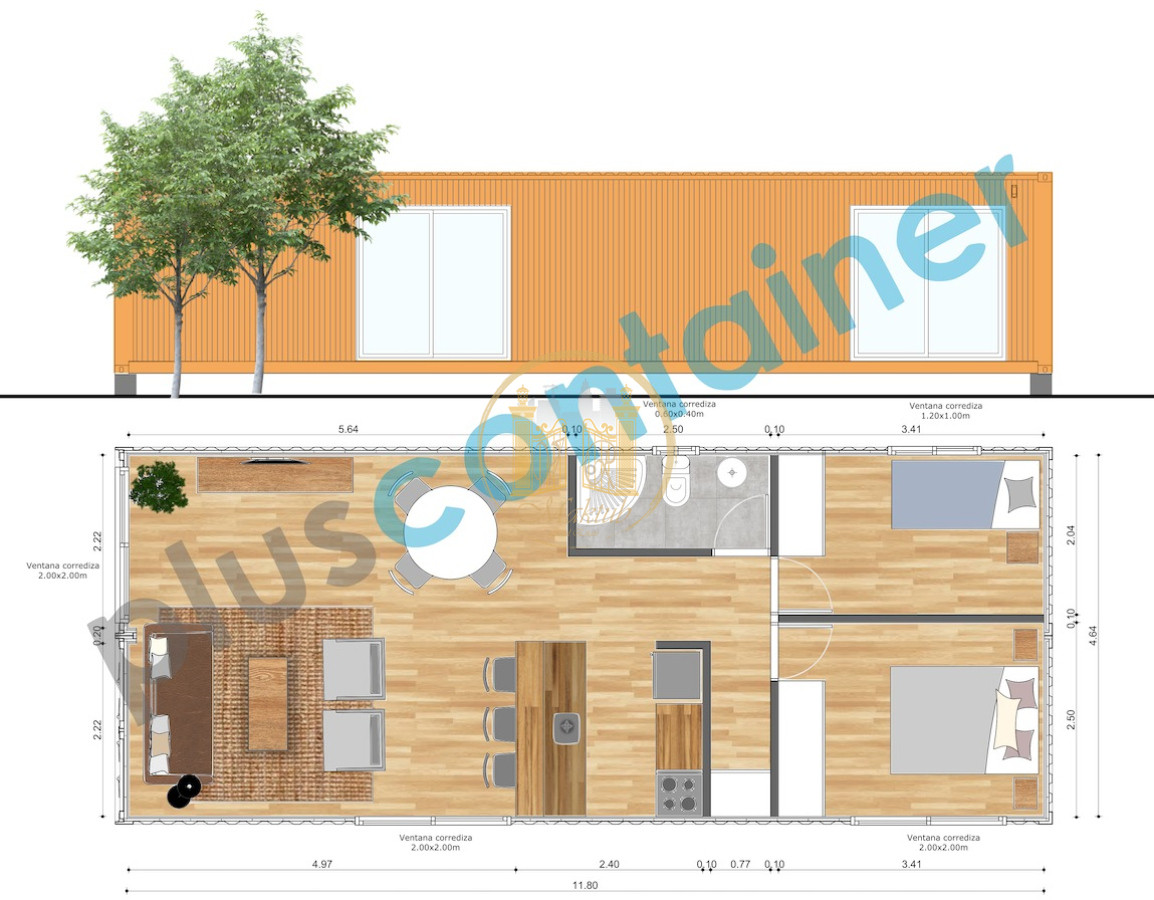 Casa ID.1108 - VENDO CASA CONTAINER, 2 DORMITORIOS, AIRE ACONDICIONADO.