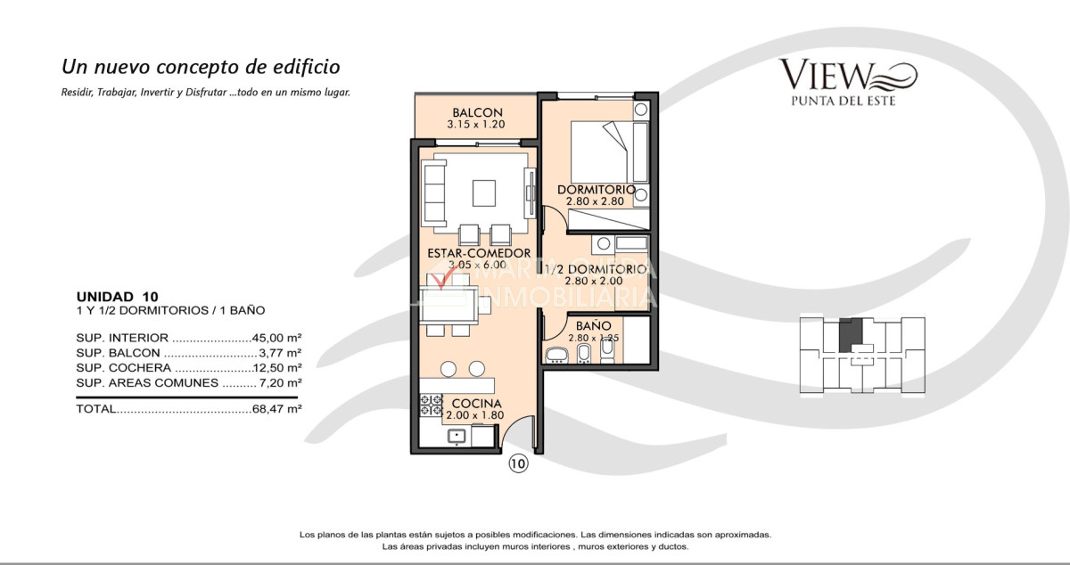 Apartamento ID.40730 - En alquiler anual apartamento de 1 y 1/2 dormitorios