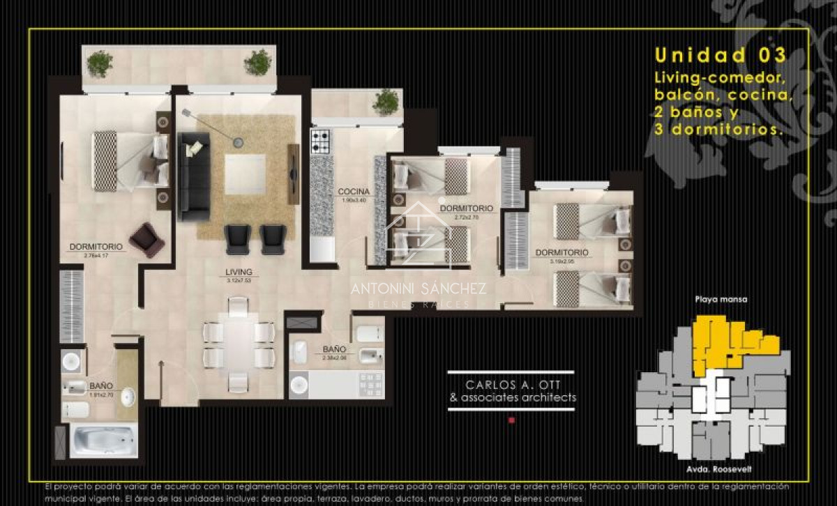 Apartamento ID.1890 - OPORTUNIDAD Apto 3 Dormitorios Roosevelt, Punta del Este 