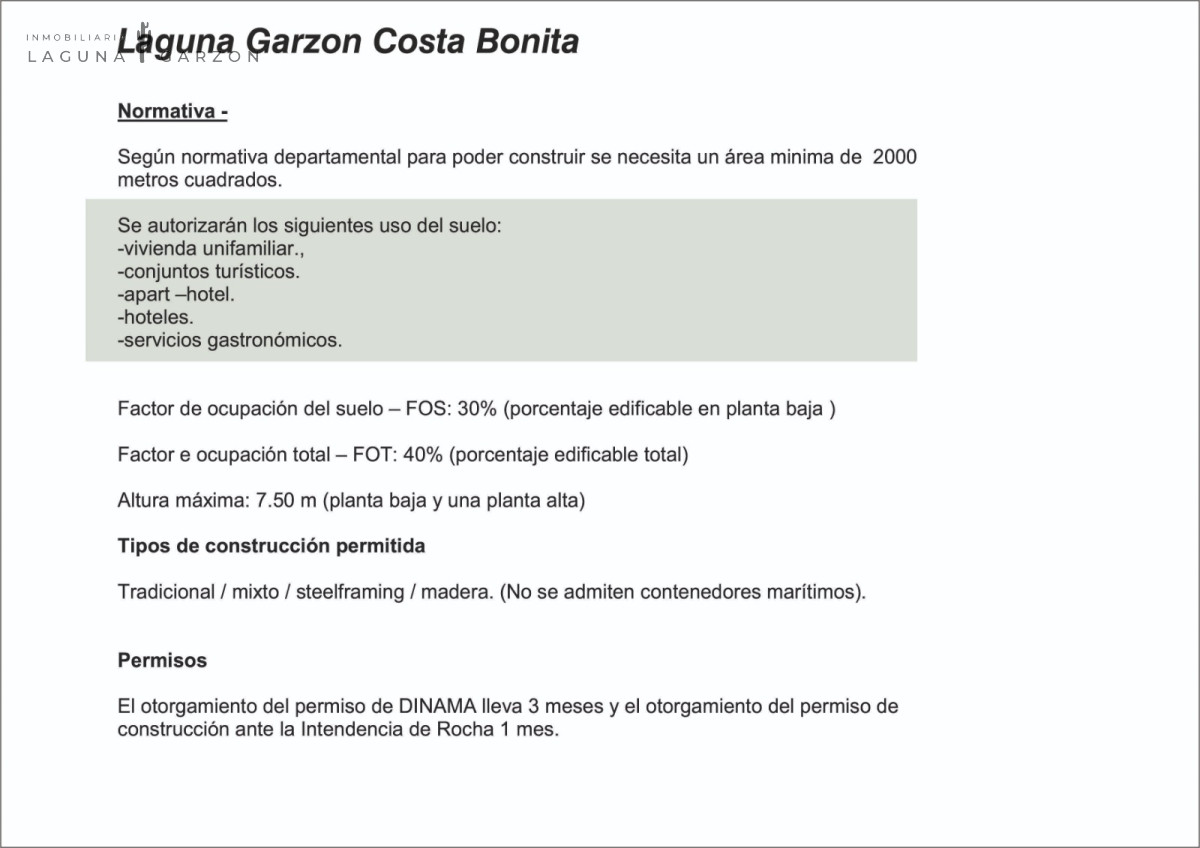 Terreno ID.11 - Costa Bonita LAGUNA GARZÓN 2000mts