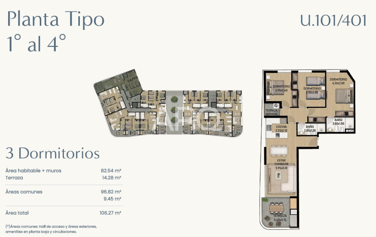 Apartamento ID.540 - 3 dormitorios y 2 baños en Parque Carrasco