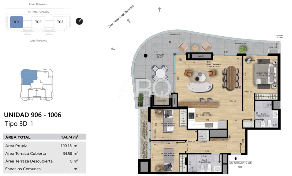 Apartamento ID.625 - 3 dormitorios en Parque Carrasco con gran terraza y hermosas vistas al lago.