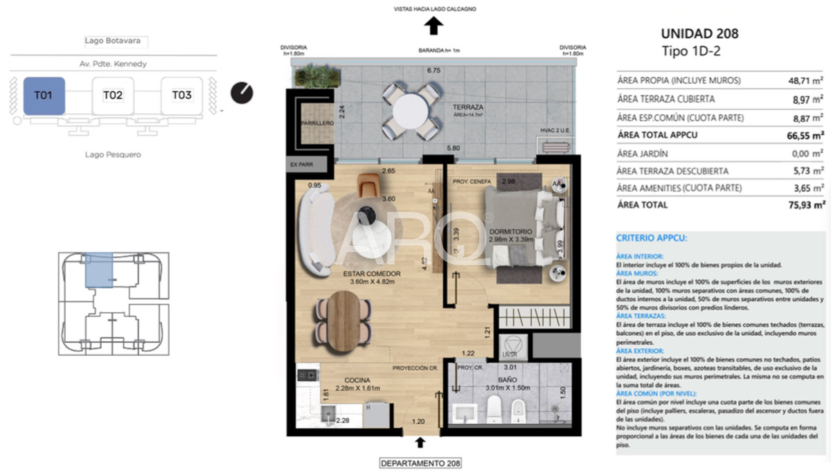 Apartamento ID.623 - 1 dormitorio en Parque Carrasco con vista al Lago Botavara
