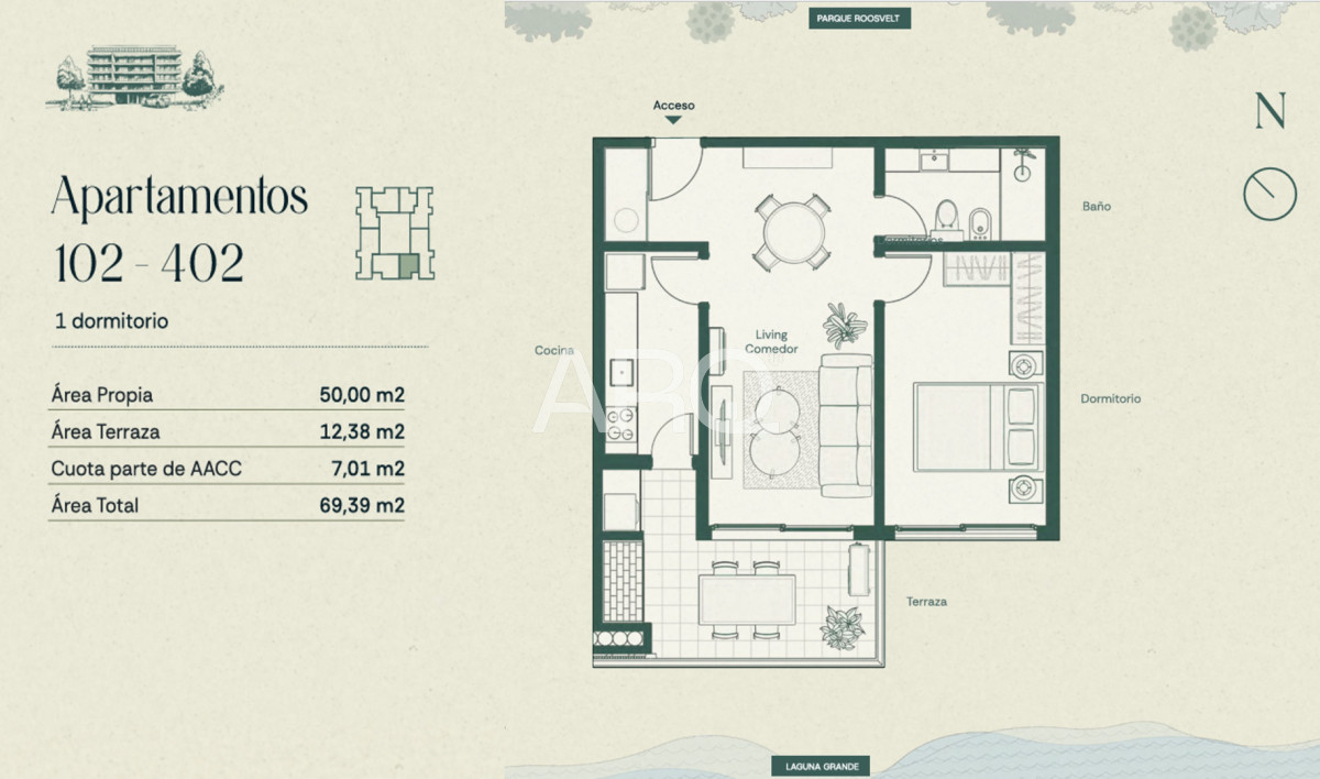 Apartamento ID.648 - Apartamento de 1 Dormitorio con Vista a la Laguna Grande, Parque Miramar.