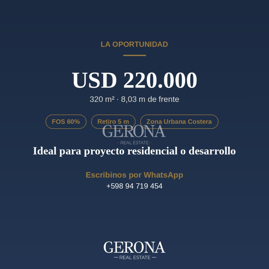 Terreno ID.313 - Venta de terreno 320 m² en Malvín, sobre Dalmiro Costa , FOS 60%, ideal para desarrollo.