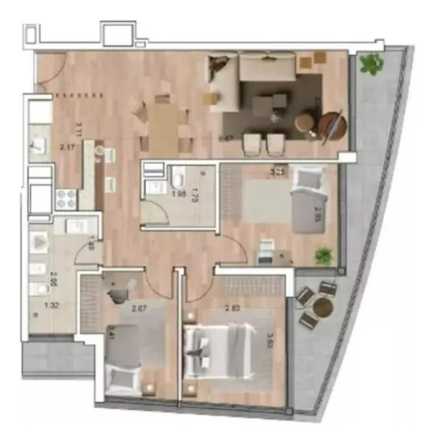 Apartamento ID.4525 - Alquiler Apartamento a Estrenar 3 Dormitorios Parque Miramar