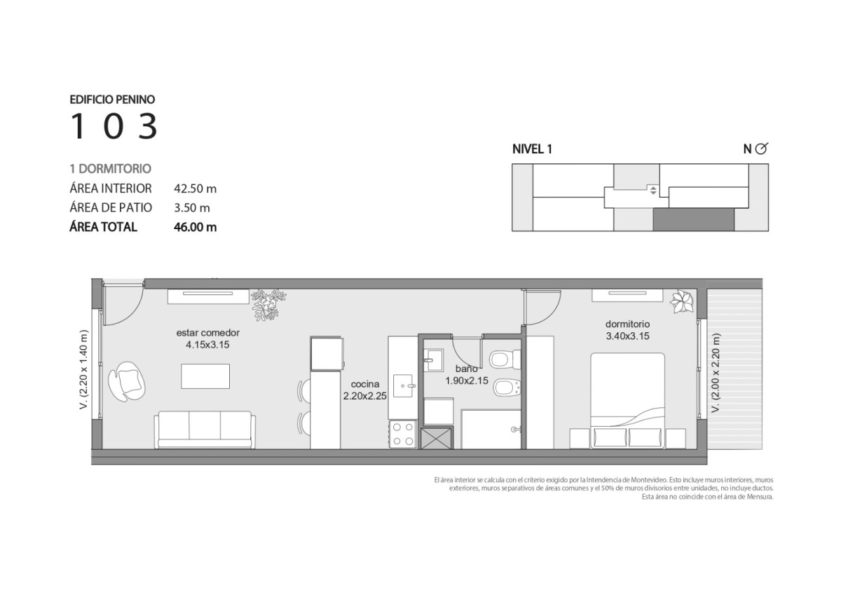 Apartamento ID.4538 - Venta en Pozo Apartamentos 1 Dormitorio Unión con Balcón