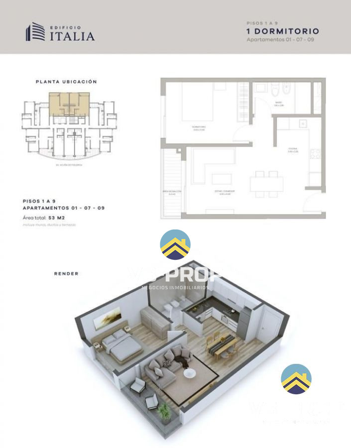 Apartamento ID.355 - Venta apartamento 1 dormitorio + cochera centro Maldonado Edif Italia