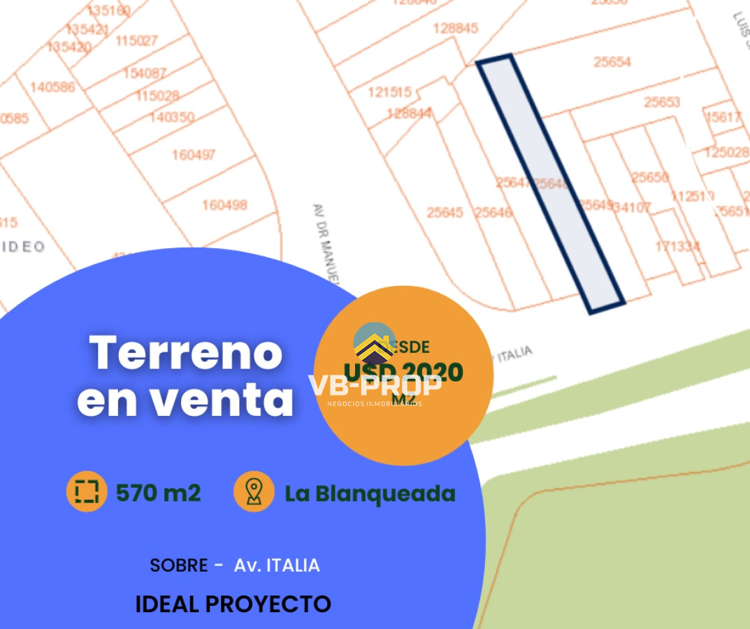Terreno ID.365 - Venta terreno la blanqueada sobre av.italia VIS