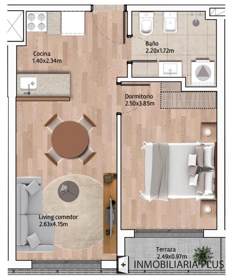 Apartamento ID.1243 - Venta de Apartamento en Tres Cruces con 1 dormitorio barbacoa, sala de estudio y lectura, solarium y más 