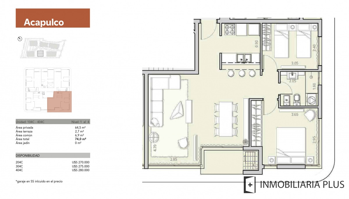 Apartamento ID.375 - VENTA de Apartamento COSTA Sobre la primera línea al mar en la Ciudad de la COSTA C846-2D304C 2 Dormitorios con GARAJE