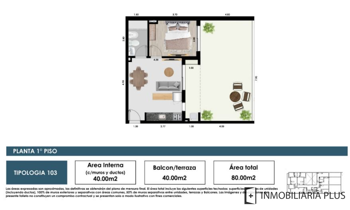 Apartamento ID.800 - Vendo apartamento en Montevideo de un dormitorio con gran terraza