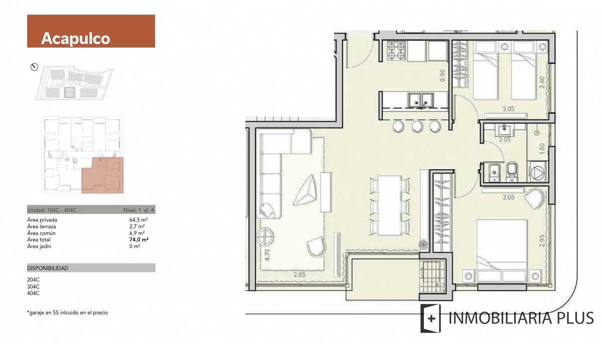 Apartamento ID.374 - VENTA de Apartamento COSTA Sobre la primera línea al mar en la Ciudad de la COSTA C846-2D104C 2 Dormitorios con GARAJE