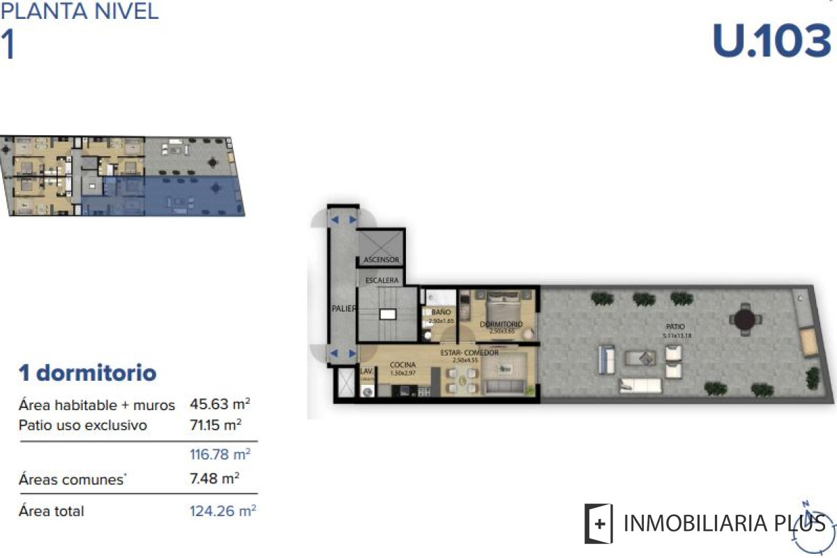 Apartamento ID.745 - Apartamento de 1 dormitorio Vivienda Promovida con gran terraza de 71 m2 Parrillero y más en NOI Trueba C745-103B