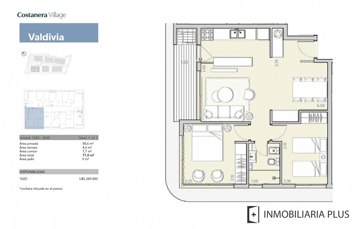Apartamento ID.369 - VENTA de Apartamento COSTA Sobre la primera línea al mar en la Ciudad de la COSTA C846-2D102D 2 Dormitorios con GARAJE