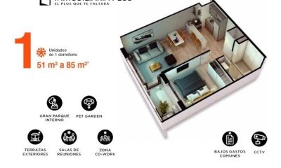 1 Dormitorio A Estrenar En 3 Cruces U$s 22.180 De Entrega A 5 Del Shopping Todos Los Servicios.