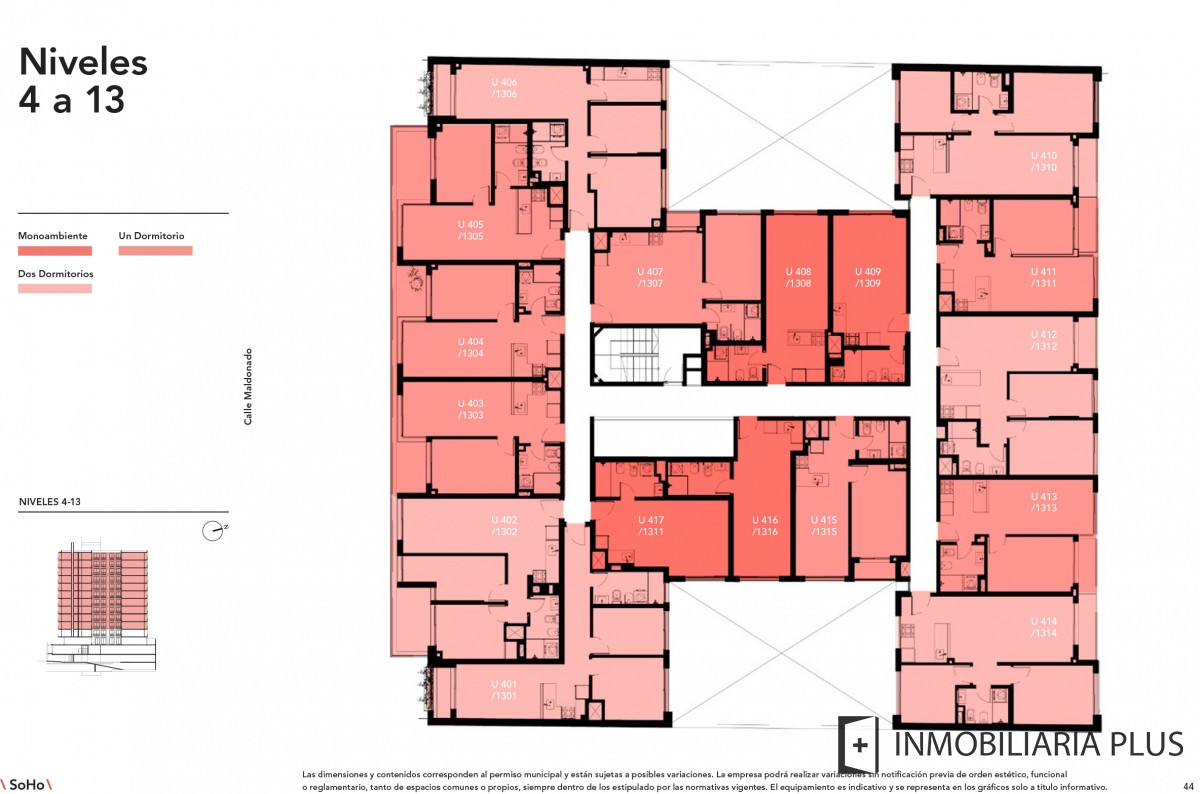 Apartamento ID.545 - Venta de Apartamento 2 Dormitorios al frente en Piso 9 en Palermo Soho C831-906