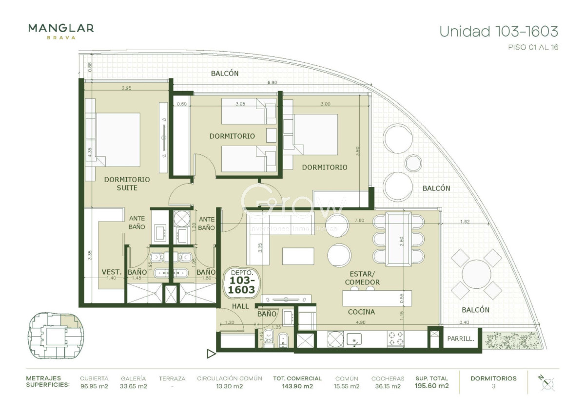 Apartamento ID.615 - Manglar Punta del Este 3 dormitorios 