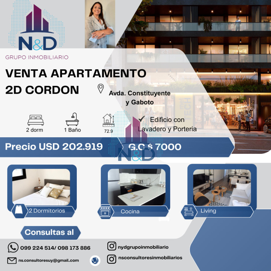 Apartamento ID.177 - VENTA APARTAMENTO 2D CORDON SUR