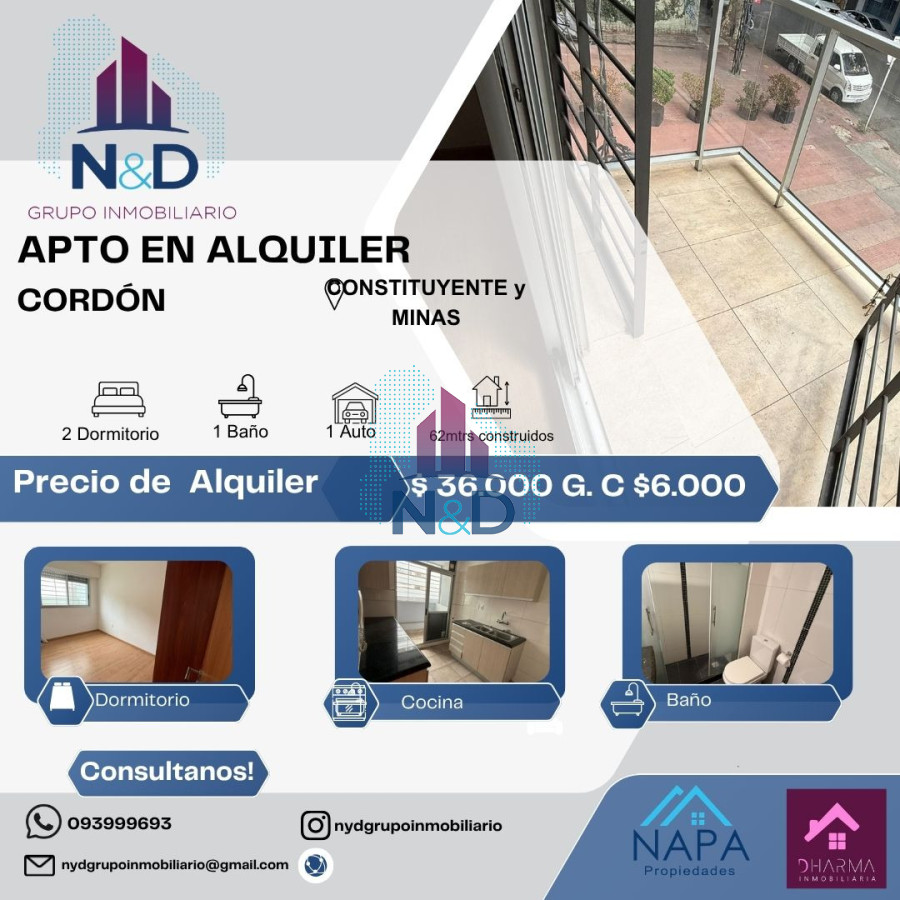 Apartamento ID.174 - Oportunidad  Alquiler Apto 2 Dormitorios y Garage. 