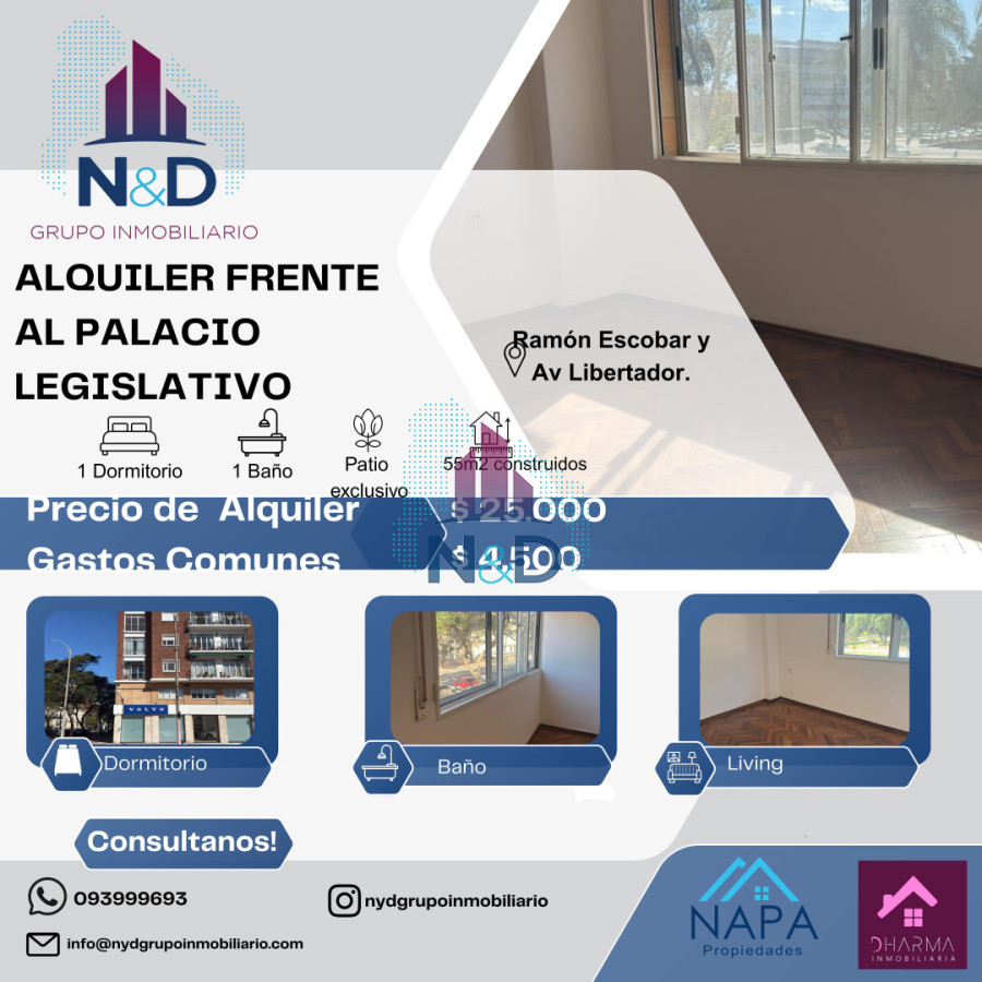 Apartamento ID.180 - APTO EN ALQUILER FRENTE AL PALACIO LEGISLATIVO DE UN DORMITORIO