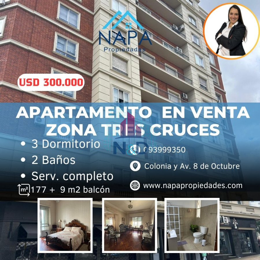 Apartamento ID.108 - APARTAMENTO EN VENTA, 3 DORMITORIOS + SERVICIO COMPLETO, TRES CRUCES