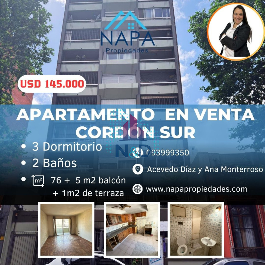 Apartamento ID.135 - VENTA APARTAMENTO, CORDÓN 3 DORMITORIOS, 2 BAÑOS