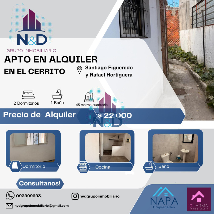 Apartamento ID.182 - Alquiler Apartamen en el Cerrito a una cuadra de Propios y Av Gral San Martin