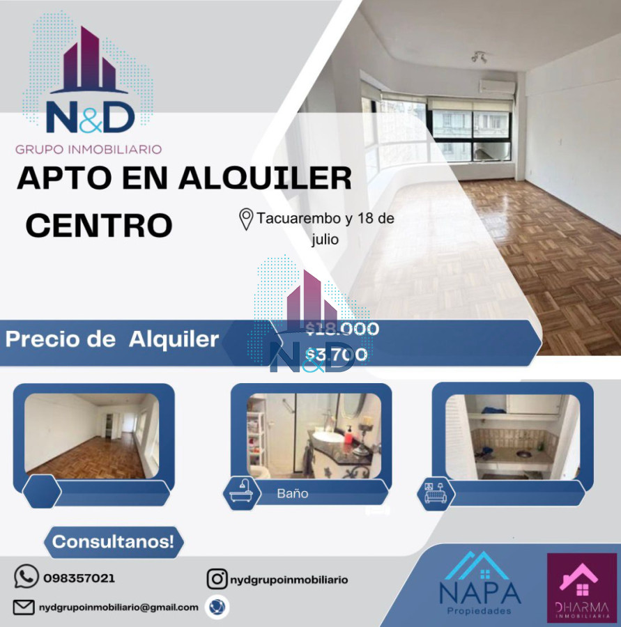 Apartamento ID.176 - ALQUILER MONOAMBIENTE AL FRENTE EN CORDÓN