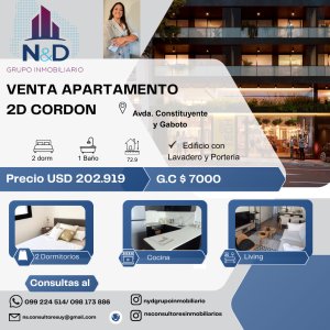 VENTA APARTAMENTO 2D CORDON SUR
