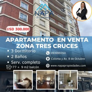 APARTAMENTO EN VENTA, 3 DORMITORIOS + SERVICIO COMPLETO, TRES CRUCES