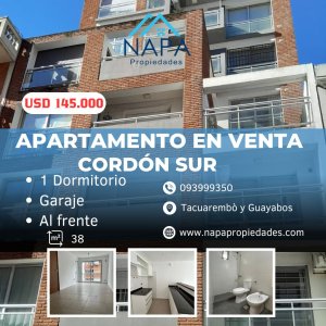 VENTA APARTAMENTO EN CORDÒN, UN DORMITORIO y GARAGE.