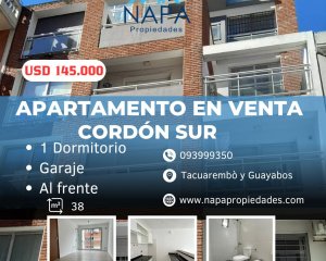 VENTA APARTAMENTO EN CORDÒN, UN DORMITORIO y GARAGE.