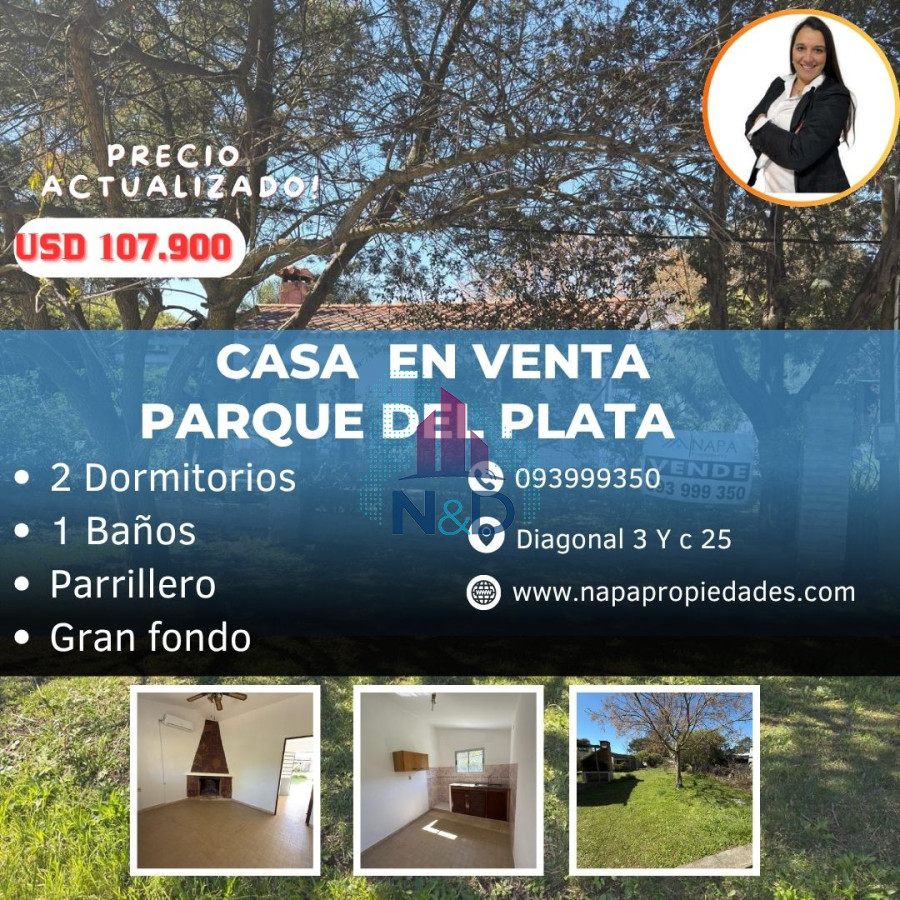 Casa ID.129 - VENTA DE CASA, PARQUE DEL PLATA, 2 DORMITORIOS Y GRAN TERRENO