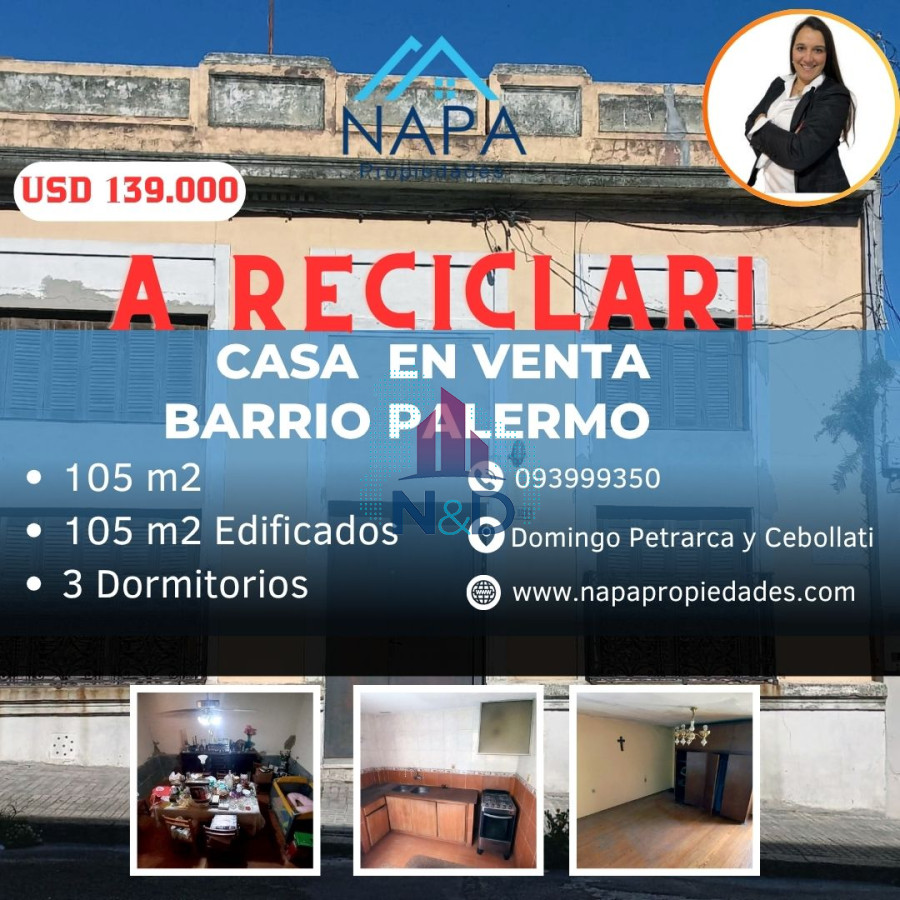 Casa ID.96 - VENTA DE CASA, BARRIO PALERMO, A RECICLAR, CON MAS DE 5 AMBIENTES, 