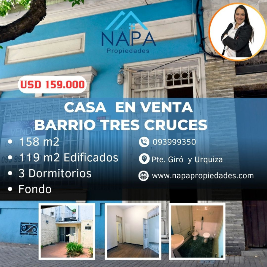 CASA EN VENTA 3 DORMITORIOS, TRES CRUCES
