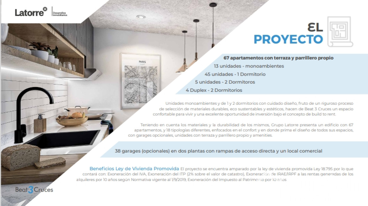 Apartamento ID.852 - (Ref: 3.132) Venta de apartamento proyecto Beat 3 Cruces. Monoambiente, 1 dormitorio, 2 y duplex