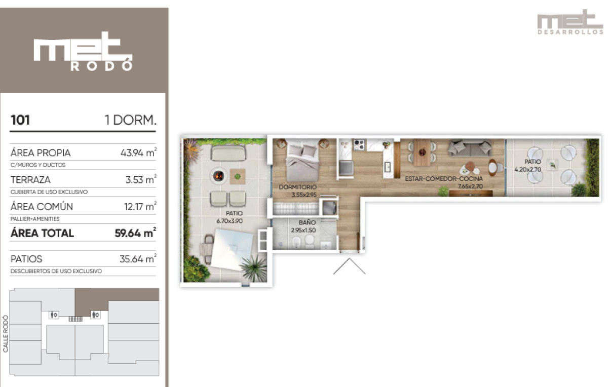 Apartamento ID.1574 - (Ref 3.863) Venta apartamento 1 dormitorio en MET RODÓ en el Cordón A ESTRENAR.