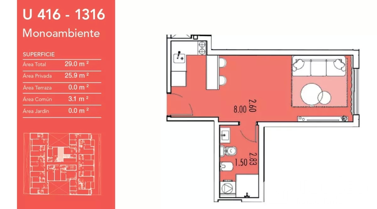 Apartamento ID.1283 - (Ref. 3.558) Venta monoambiente a estrenar en Palermo- Ventura Soho