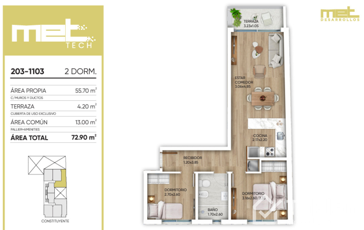 Apartamento ID.1572 - (Ref 3.861) Venta APARTAMENTO 2 DORMITORIOS en MET TECH Cordón A ESTRENAR en diciembre de 2025!