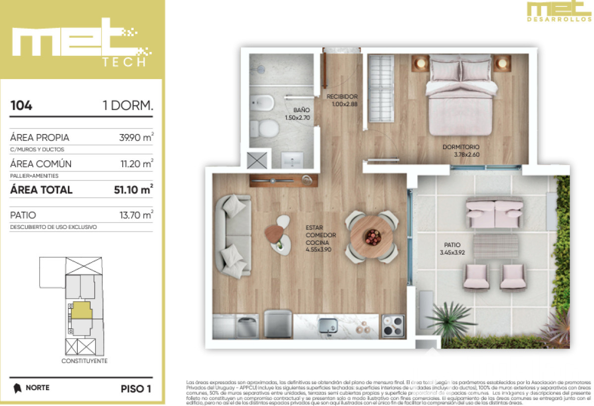 Apartamento ID.1571 -  (Ref 3.860) Venta APARTAMENTO 1DORMITORIO en MET TECH Cordón A ESTRENAR en diciembre de 2025!