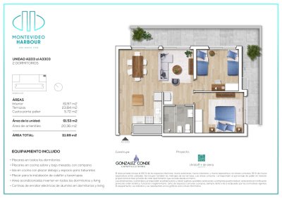 Venta apartamento de 2 dormitorios con una vista única