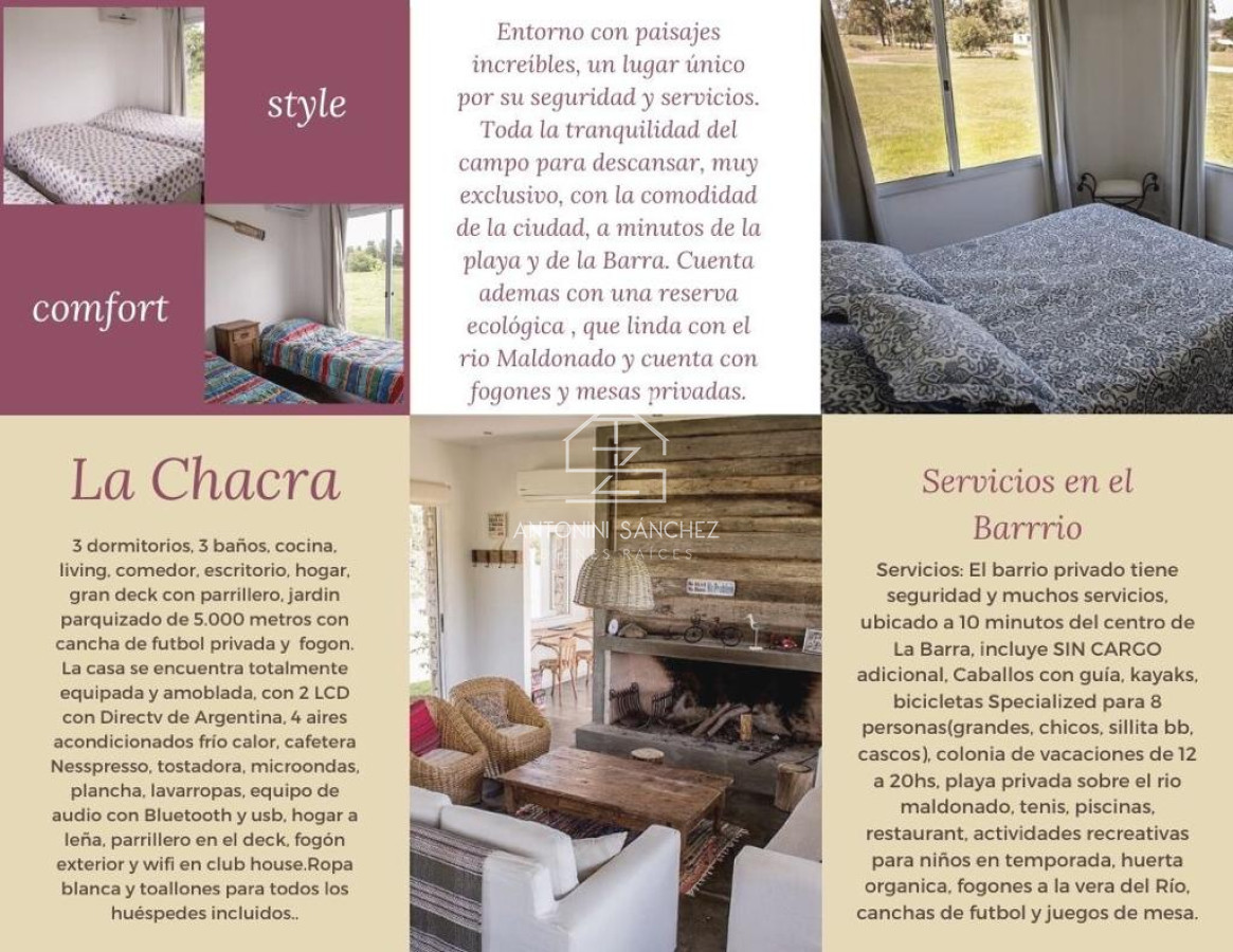 Chacra ID.1222 - CASA EN EL QUIJOTE , BARRIO PRIVADO EN LA BARRA VENTA Y  ALQUILER TEMPORADA 